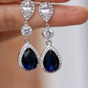 New Beautiful 925 Silver Diamond Blue Sapphire Drops